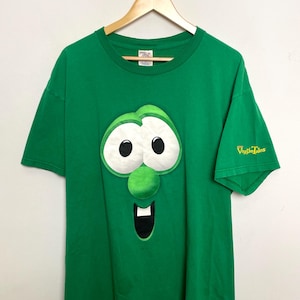 Vintage 1990s VeggieTales Animated Series Larry the Cucumber Green Graphic Tee Shirt (size adult XL)