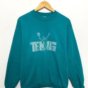 Vintage 1990s Tennis Embroidered Spell Out Graphic Crewneck Sweatshirt (size adult Small)