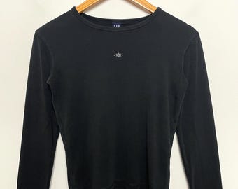 Vintage 1990s Gap Striped Long Sleeve Blue Pocket Tee Shirt (size