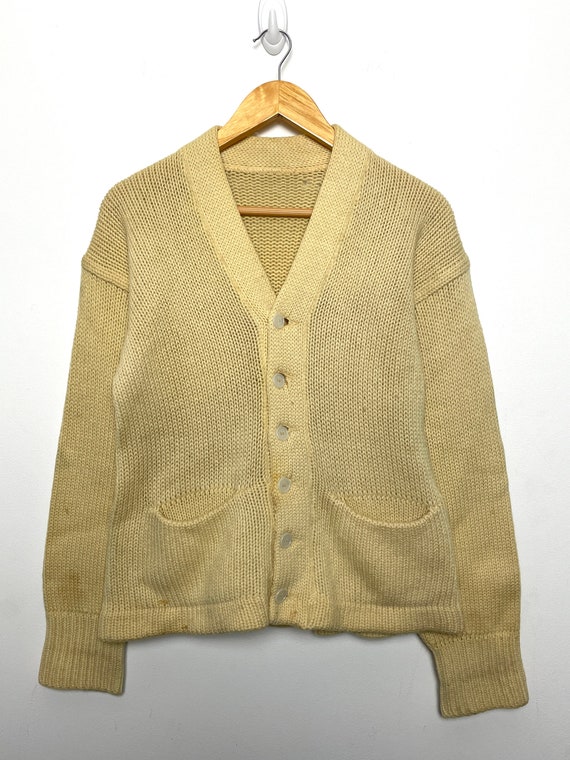 Vintage 1950s Knit Cardigan Button Up Athletic Sw… - image 1