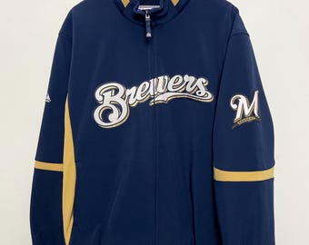 00s Majestic × MIL.Brewers XLサイズ プルジャケット Milwaukee Brewers Authentic MLB Baseball Jacket Adult Large