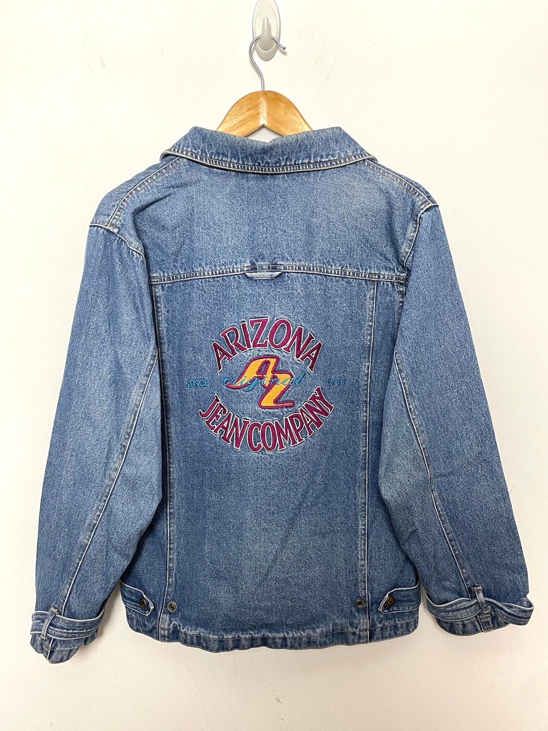 Vintage 1990 Arizona Jean Company Spell Out Graphic Logo Cargo Pocket Plaid  franela forrada chaqueta de mezclilla (se adapta a adultos pequeños)