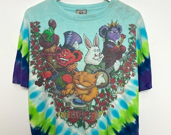 Vintage 2000s Liquid Blue Grateful Dead Wonderland Jam Band Steal Your Face Tie Dye Animal Graphic Band Tee Shirt (size adult Medium)