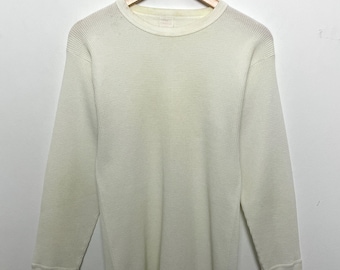 Vtg 70s 80s Hanes Thermal Long Sleeve Shirt White S/M 50/50 Waffle