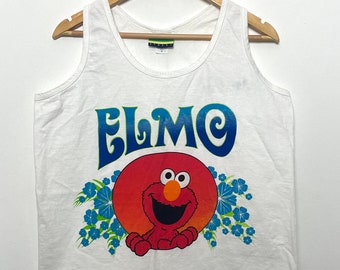 Vintage 1990s Elmo Sesame Street Spell Out Floral Graphic Tank Top Shirt (size adult Medium)