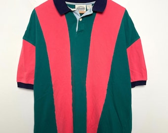 Polo de manga corta estilo rugby a rayas verdes y rosas de la marca Britches, estilo años 90 (talla XL para adulto).