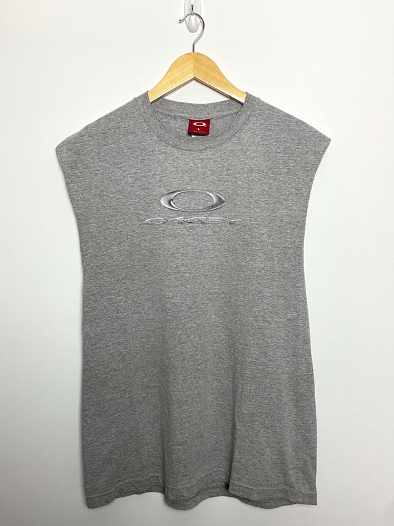 Vintage 1990s Oakley Software Spell Out Graphic Logo Gray Cutoff