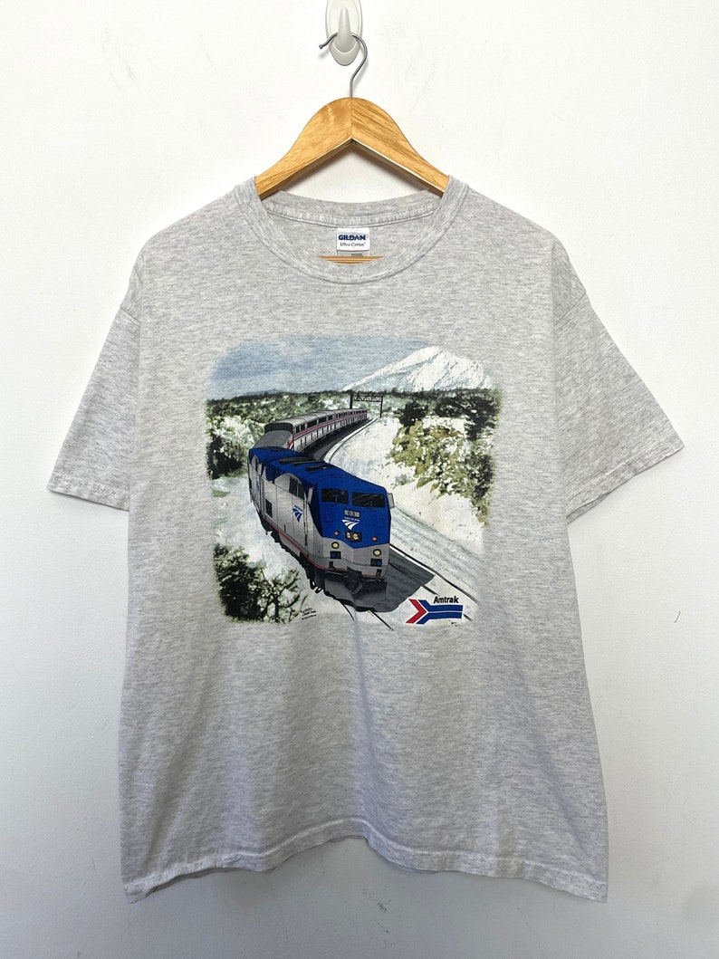 Vintage Amtrak Train Mountain Graphic Railroad Tee Shirt size Adult ...