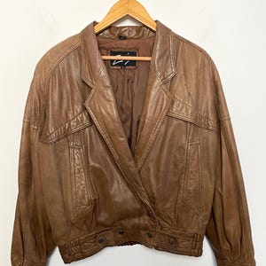 Vintage 1980s Zenia Genuine Brown Leather Cropped Aviator Bomber Jacket (fits size adult Medium)