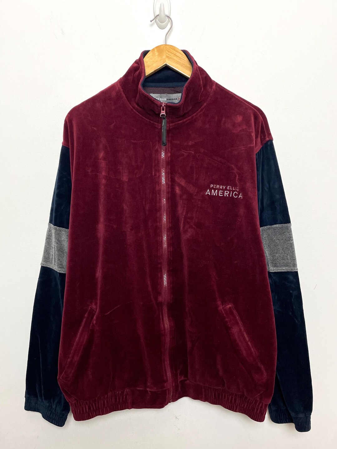 90s PERRY ELLIS AMERICA ベロア トラックジャケット XL Vintage 1990s Perry Ellis America Activewear Velour Multi Color