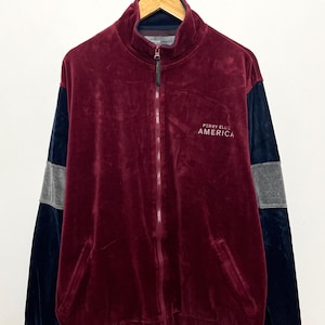 Veste de survêtement zippée multicolore Perry Ellis America Activewear velours multicolore des années 1990 (taille adulte Large)