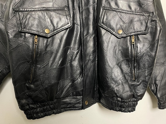 Vintage 1980s Genuine Leather Patchwork Black Zip up Bomber