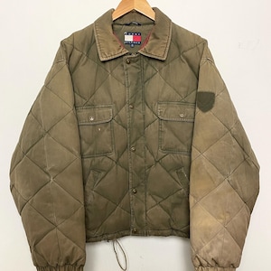 Vintage 1990s Tommy Hilfiger Military Green Quilted Cargo Down Puffer Jacket (fits adult Large)