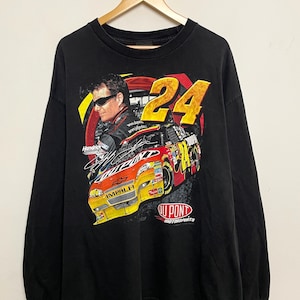 Vintage NASCAR Jeff Gordon 24 Du Pont Motorsports Racing Graphic Long Sleeve Tee Shirt (size adult XXL)