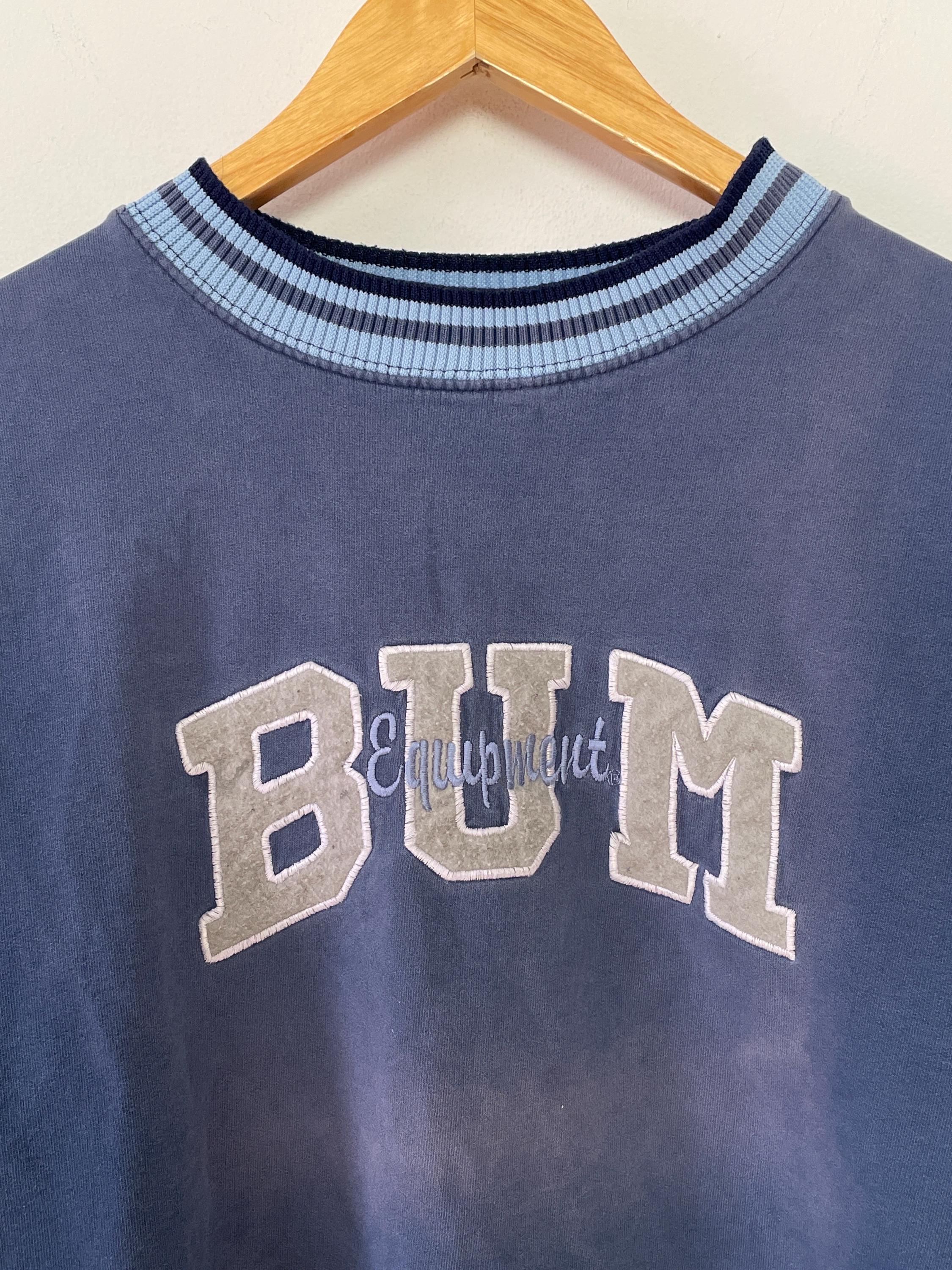 Vintage 1990s Bum Equipment Spell Out Graphic Blue Ringer Crewneck 