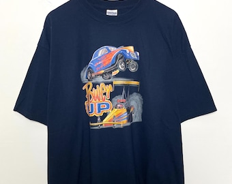 Vintage 1990-tals "Power Up" Hot Rod Drag Racing Car Graphic T-shirt (storlek vuxen XL)
