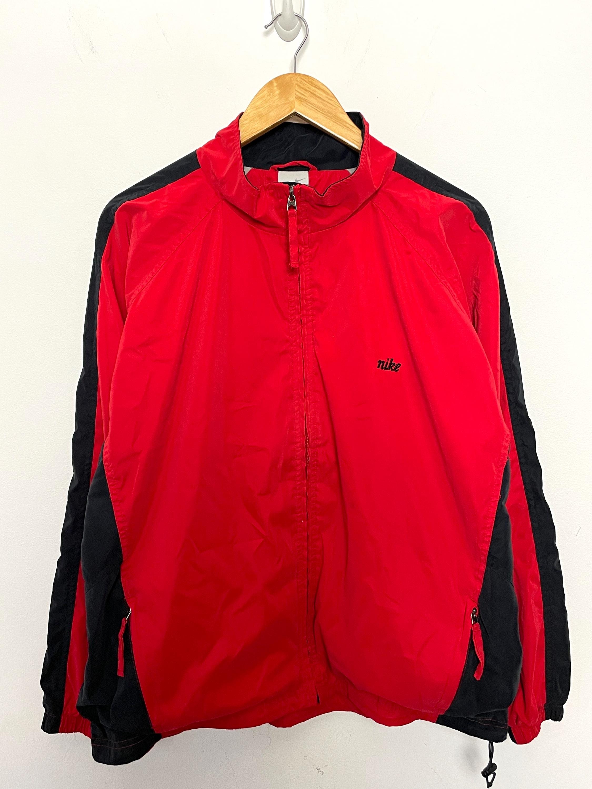 Vintage 1990s Nike Spell Out Logo Red and Black Zip up Cotton Lined Windbreaker Jacket fits Adult Medium Etsy Ireland