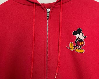 Vintage 1980s Disney Mickey Mouse Made in USA Red Zip up Hoodie
