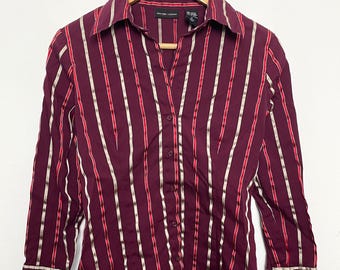 Camisa vintage Y2K de mujer a rayas con botones y manga larga (talla S de mujer)
