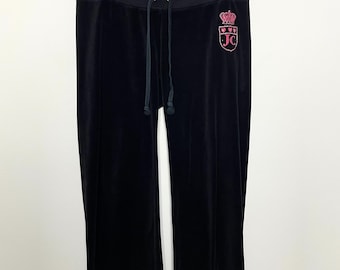 Pantalones deportivos vintage Y2K de terciopelo con logo de diamantes de imitación de Juicy Couture para mujer (talla L de mujer)
