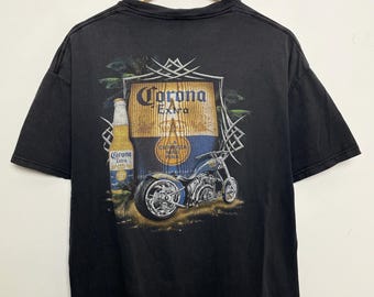 Camiseta vintage de los años 90 con estampado de motocicleta de la cerveza Corona Extra (talla L de adulto)