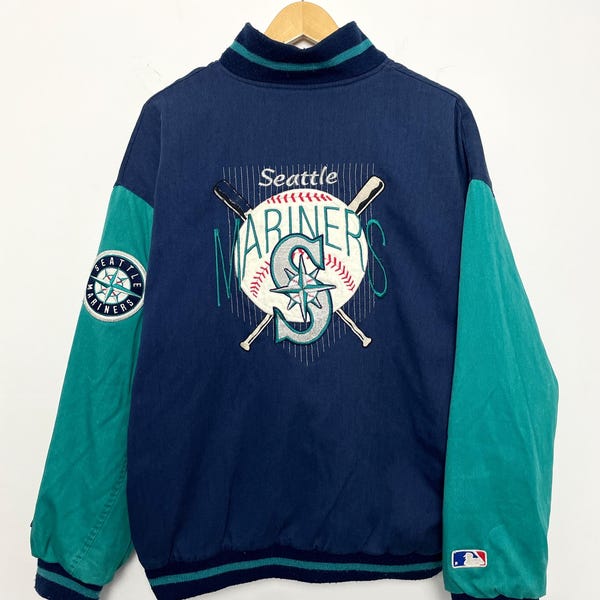 Chaqueta bomber vintage de béisbol de los Seattle Mariners de la MLB, con botones, de los años 90 (talla XL para adulto)