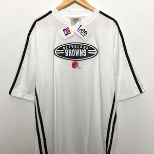 Vintage 2000 Lee Sport NFL Football Cleveland Browns New With Tags Embroidered Spell Out Helmet Graphic Striped Tee Shirt (size adult XL)