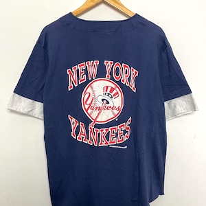 Vintage 1992 New York Yankees MLB Baseball Swingster made in USA Button Up Graphic Jersey Tee Shirt (fits adult Large)