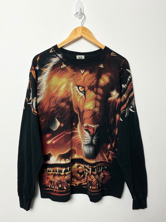 Vintage 2001 Liquid Blue Lion All Over Print Graphic Long