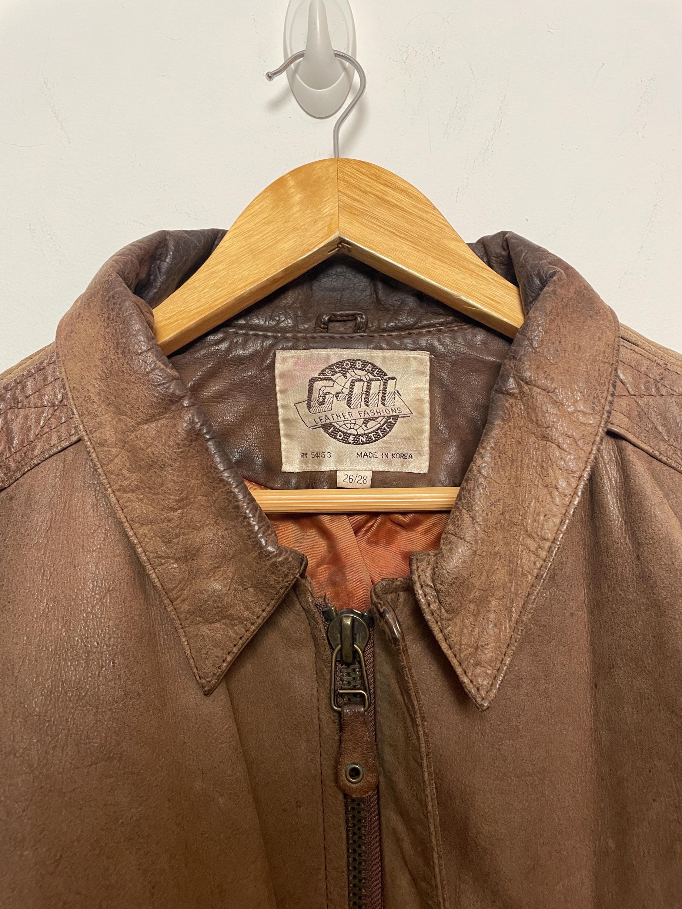 Veste Bomber Vintage Global Identity Cuir Marron - Taille M - Très Bon état