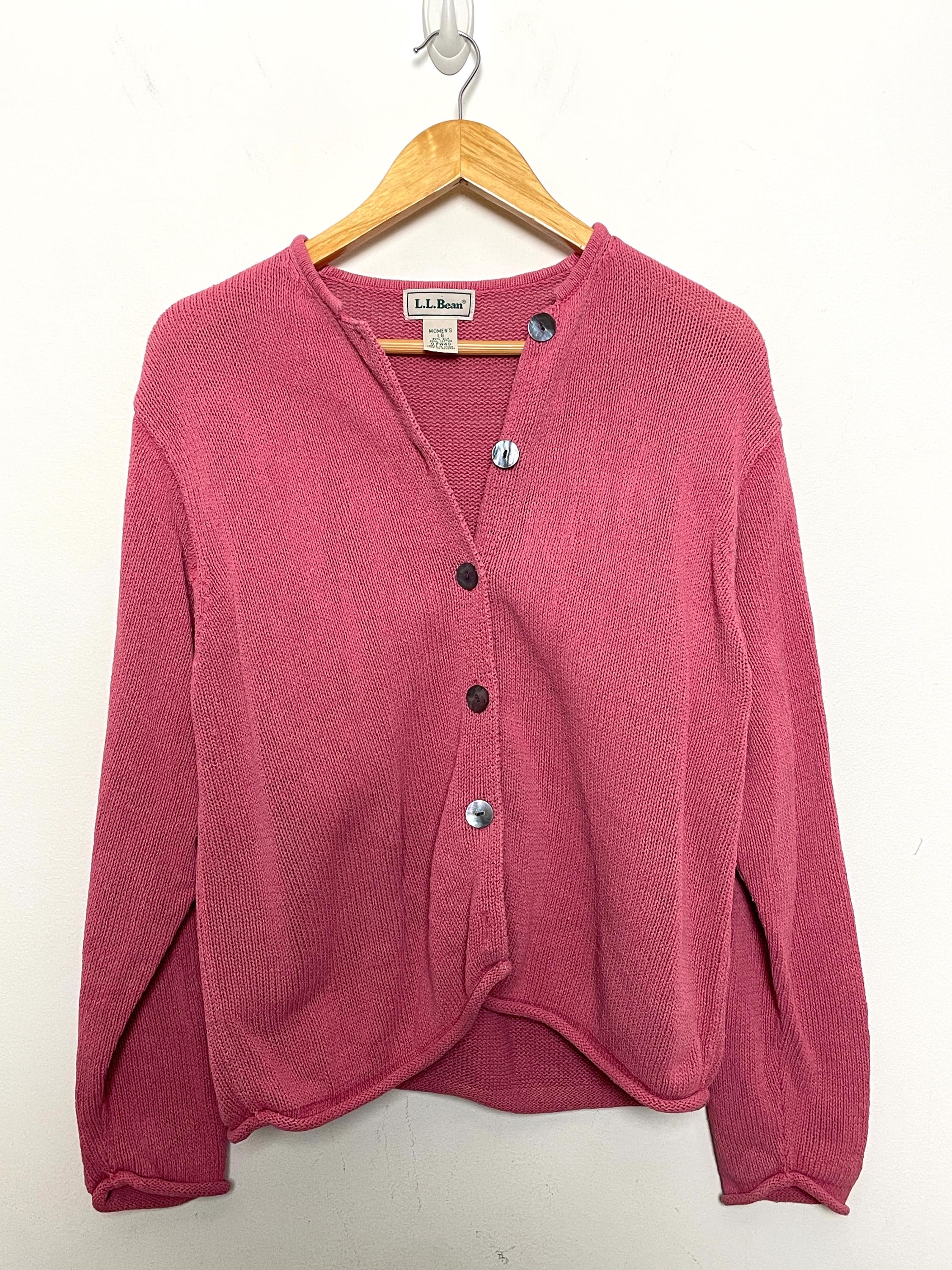 Pull col rond boutonné rose LL Bean en mélange de soie et de coton