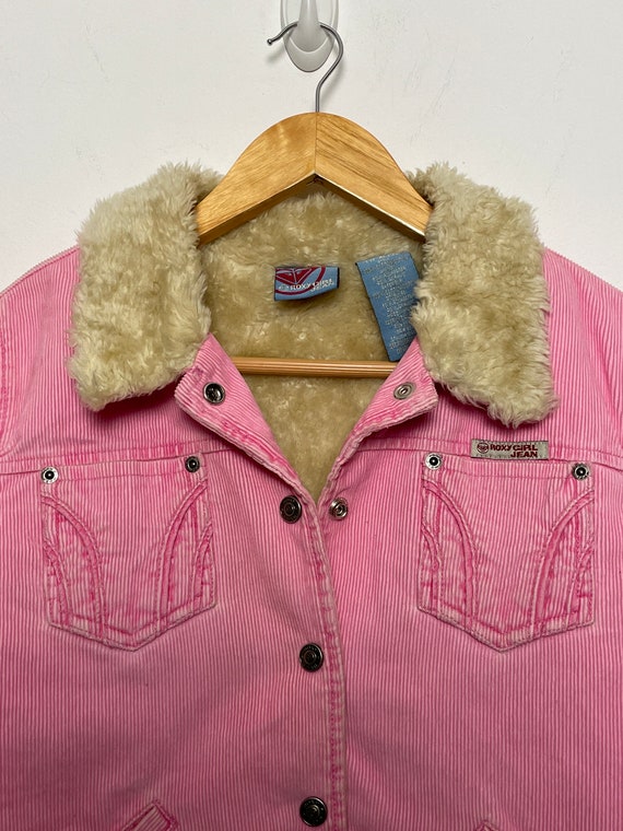 Vintage Y2K 2000s Women's Roxy Girl Jean Pink Corduroy Faux Fur