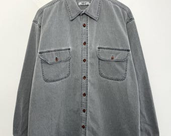 Vintage 1990s SRT Faded Tonal “Thin Corduroy” Button Up Long Sleeve Shirt (size adult Large)