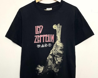 Vintage jaren 90 Led Zeppelin M&O Knits Rockmuziek T-shirt grafische band (maat volwassen medium)