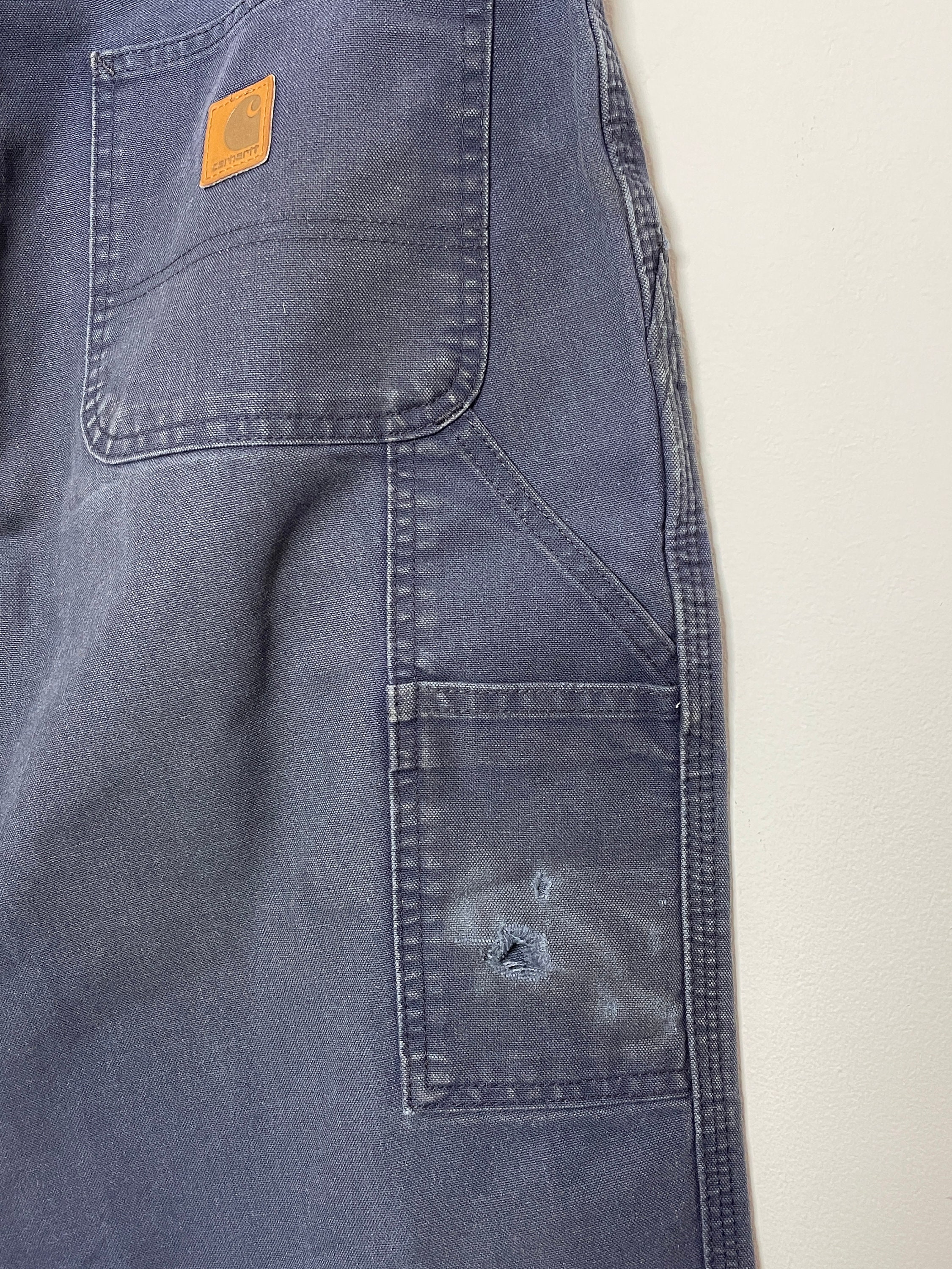 Vintage 1990s Carhartt Navy Blue Zip Fly Wide Leg Work Pants