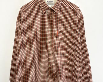 Camicia vintage anni '90 Columbia Sportswear a maniche lunghe in flanella con stampa a quadri arancioni (taglia XL da adulto)