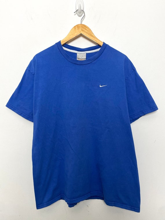 Vintage 1990s Nike Mini Swoosh Logo Blue Tee Shirt