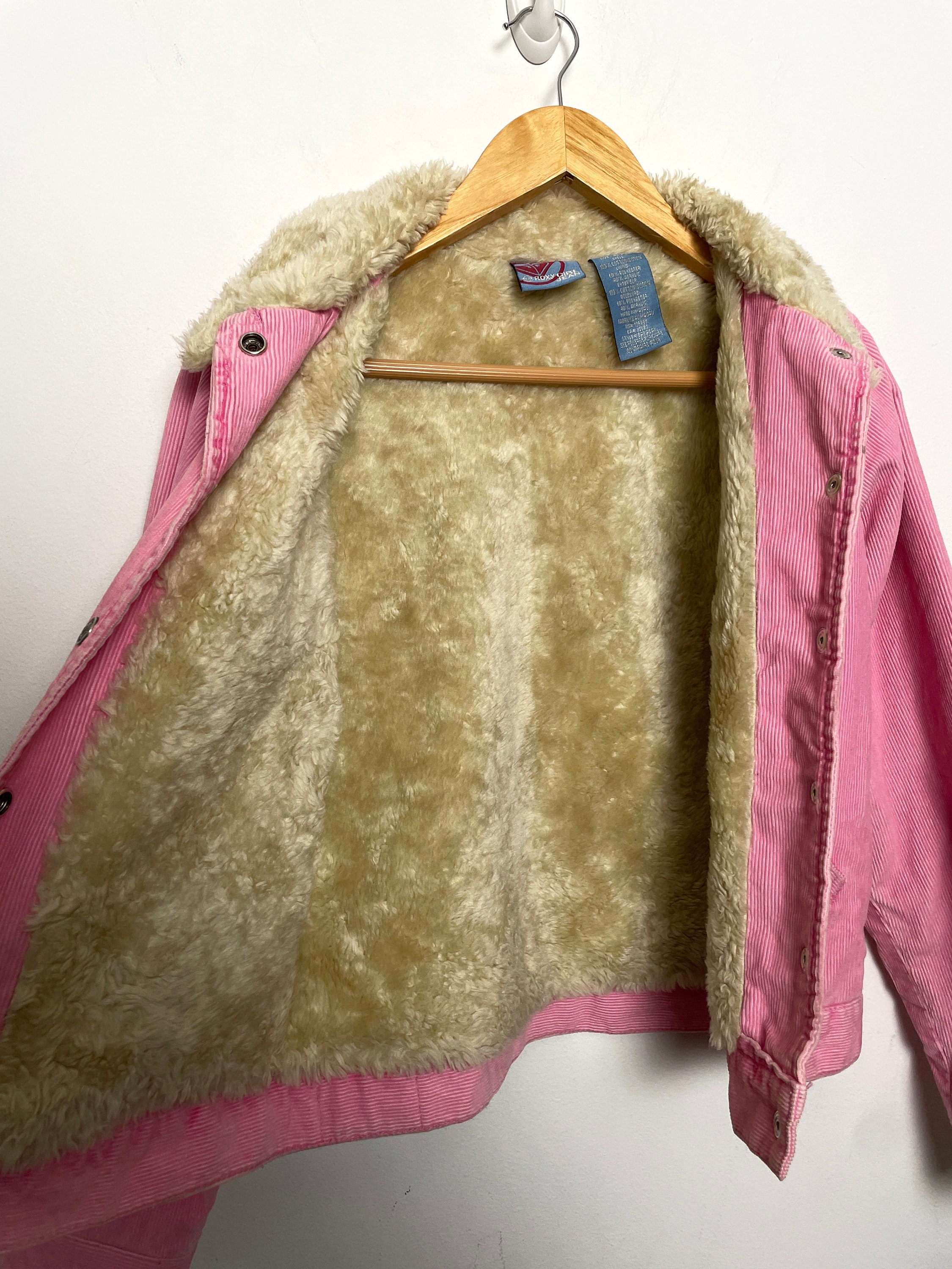 Vintage Y2K 2000s Women's Roxy Girl Jean Pink Corduroy Faux Fur