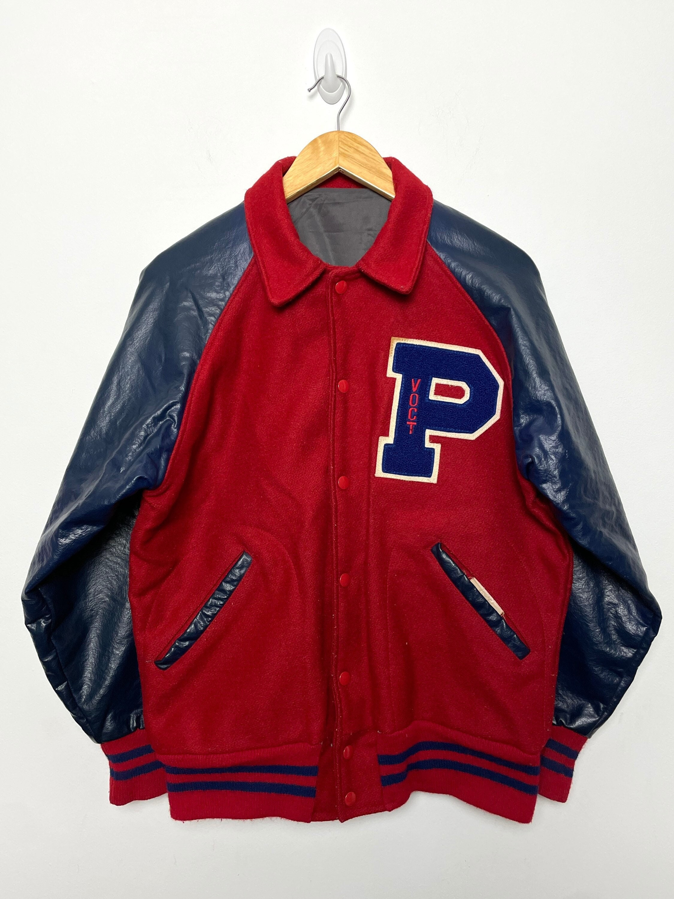Vintage 1980s Letter P High School College Red and Blue