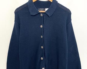 Vintage 1990s Shoot Flying Hill Made in USA Women’s Navy Blue Knit Cardiagn Button Up Sweater (Größe Damen Small / Medium)