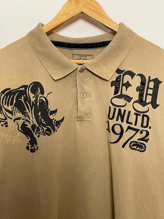 Vintage Y2K Ecko Unlimited Rhinestone Rhino Crown Graphic Beige