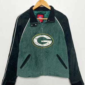 Vintage 1990s Green Bay Packers NFL Football Genuine Suede Leather Women’s Biker Style Jacket (size women’s Large)