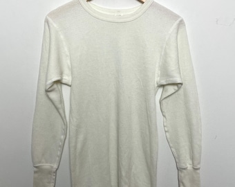 Vtg 70s 80s Hanes Thermal Long Sleeve Shirt White S/M 50/50 Waffle