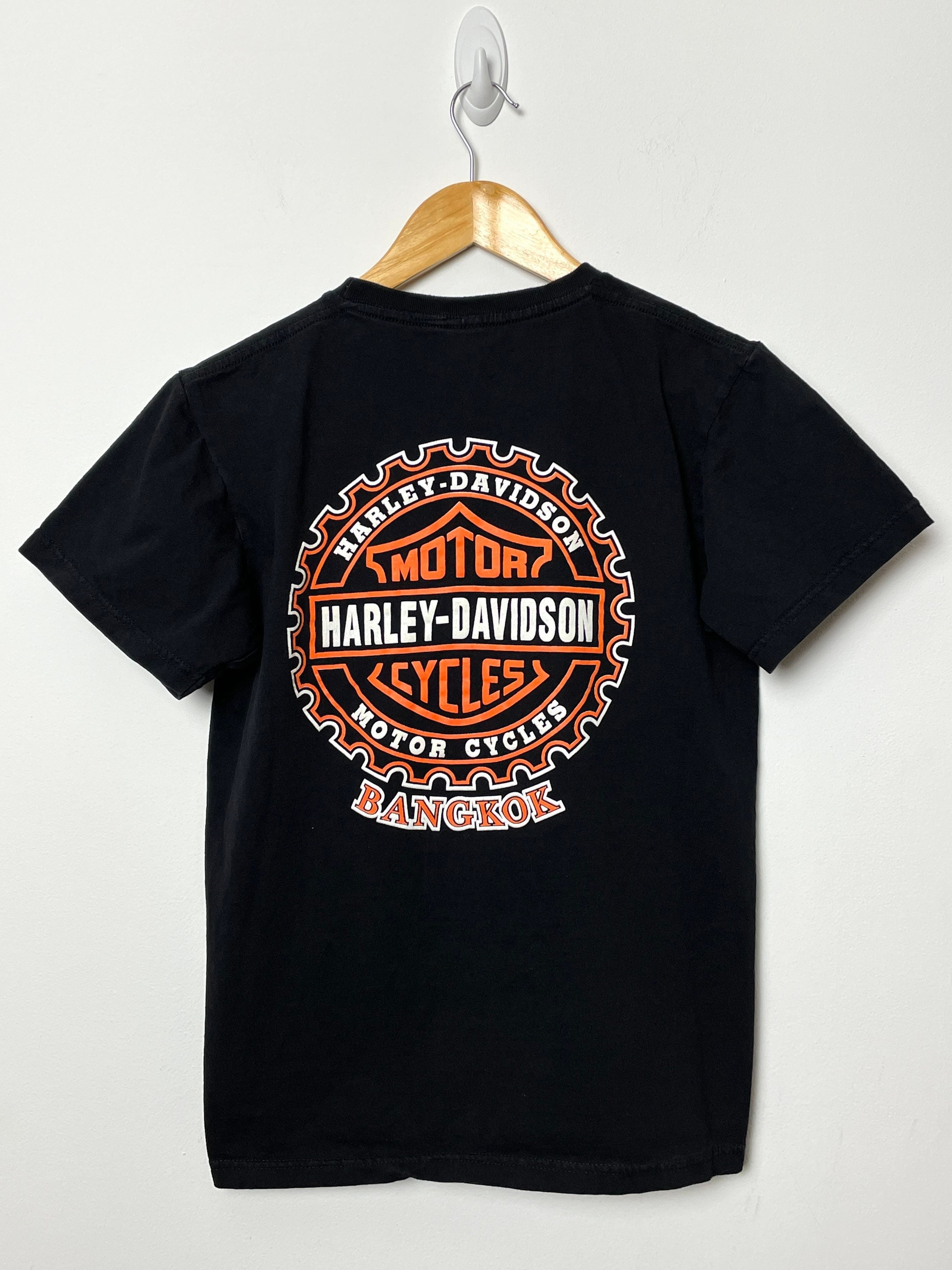 Vintage Harley Davidson Bangkok Thailand Spell Out Graphic Logo 