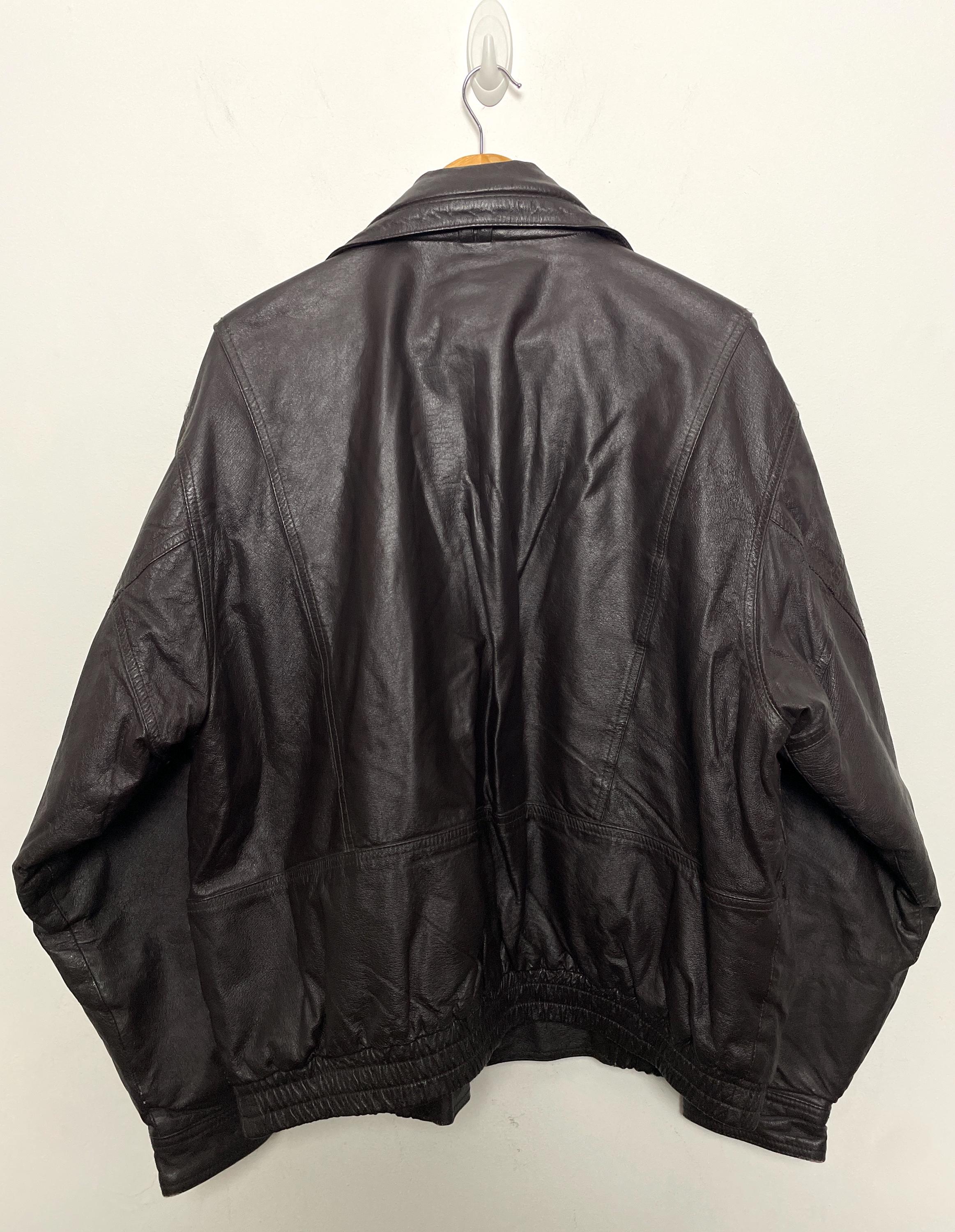 Vintage 1980s Sasson Genuine Brown Leather Aviator Bomber Jacket