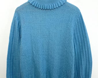 Vintage jaren 80 poederblauwe coltrui voor dames (damesmaat Large)