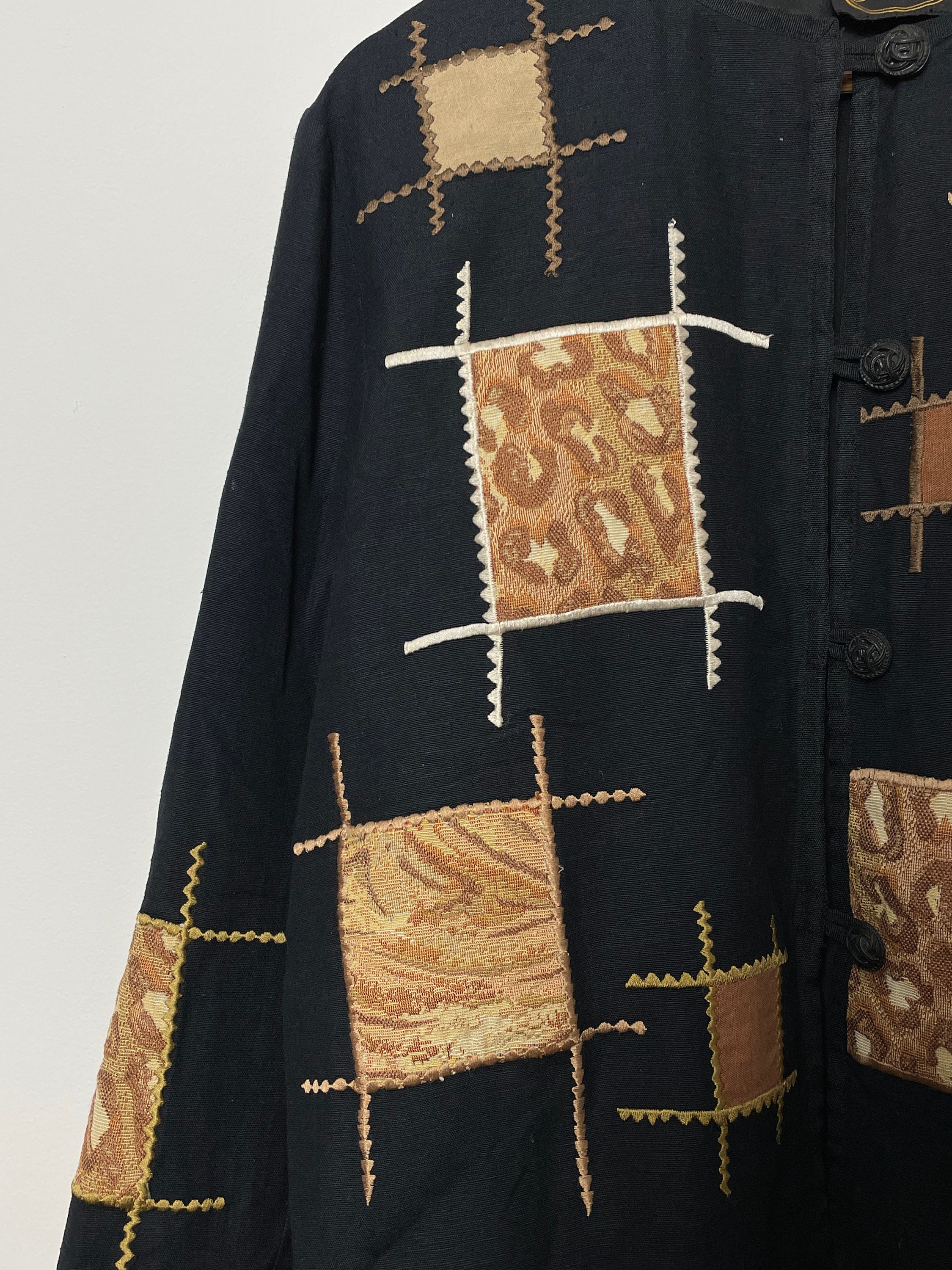 Vintage 1990s Embroidered Patchwork Geometric Pattern Womens