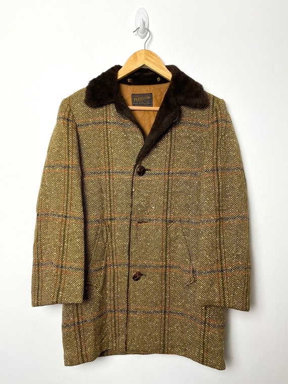 Vintage 1970s Pendleton Checkered Herringbone Button Up Lined Knit Western Jacket (size adult Small)