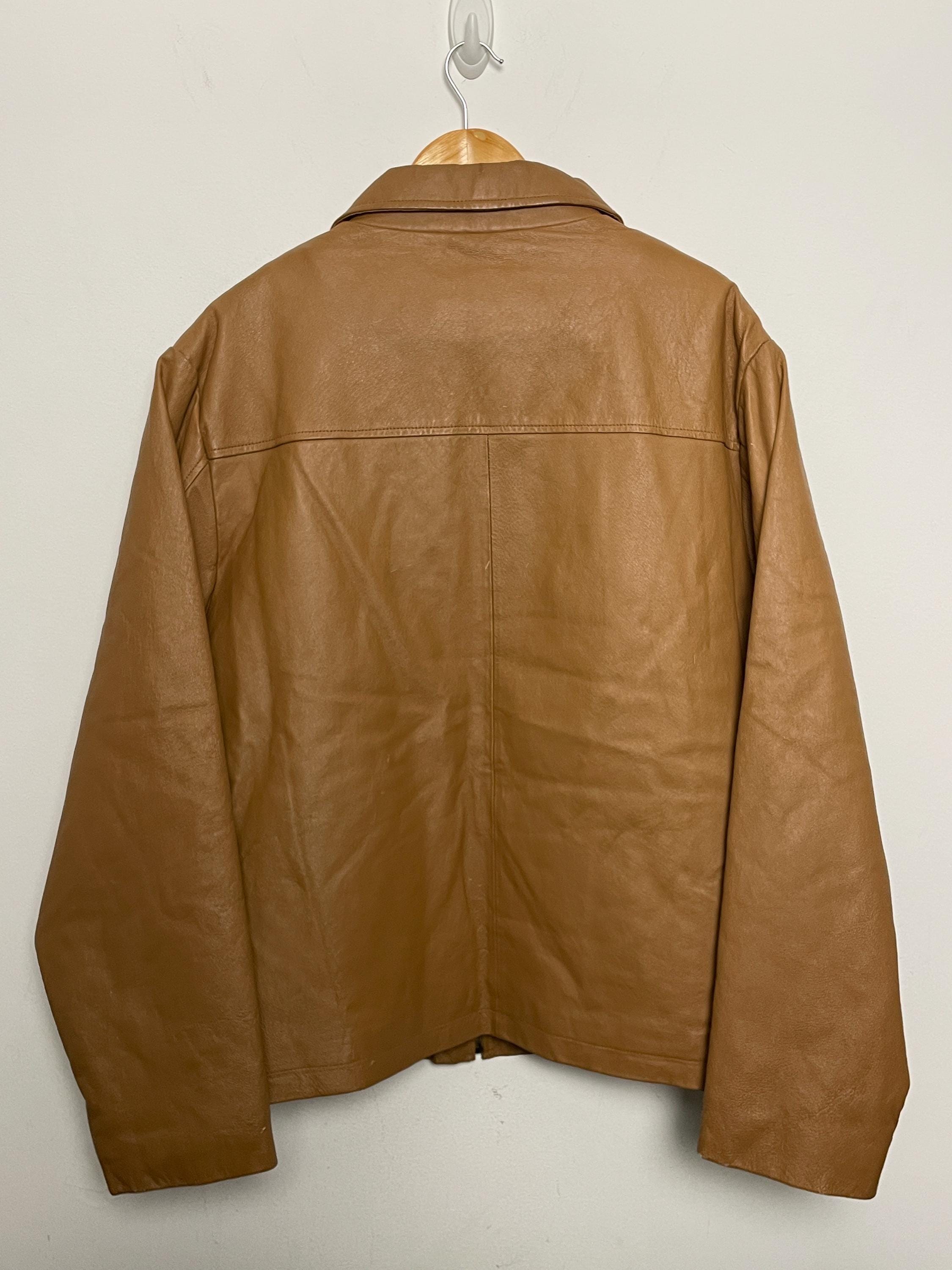 Vintage Phase Two Zip up Genuine Brown Leather Bomber Jacket (size