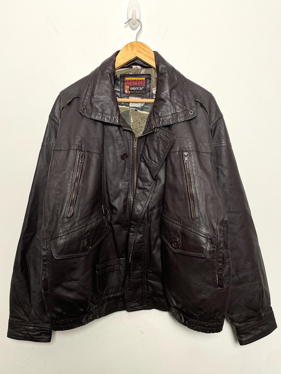 Vintage 1980s Sasson Genuine Brown Leather Aviator Bomber Jacket